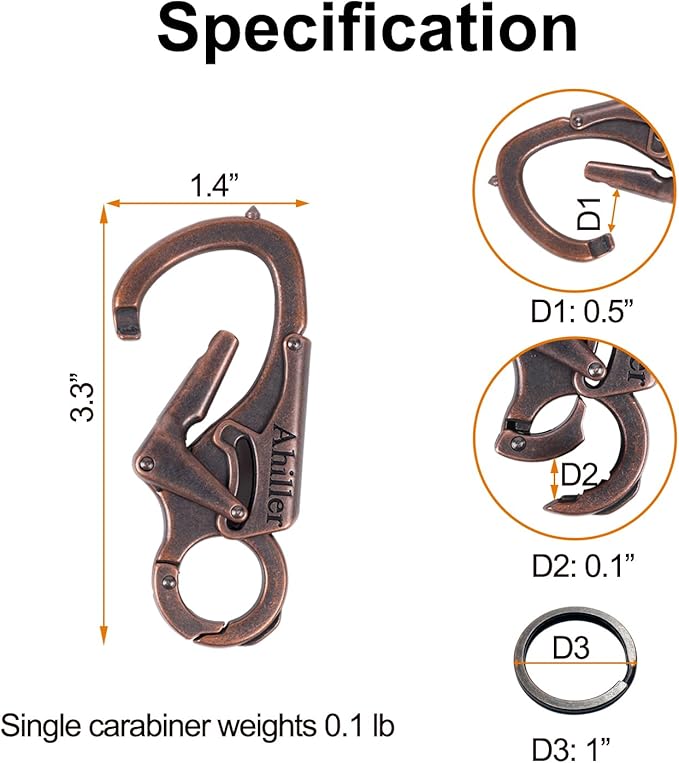 Ahiller Carabiner Keychain Clip, Double Lock Designed - Tungsten Steel Tip, Multifounction Tools for Camping, Hiking, Fishing, Outdoor Survival