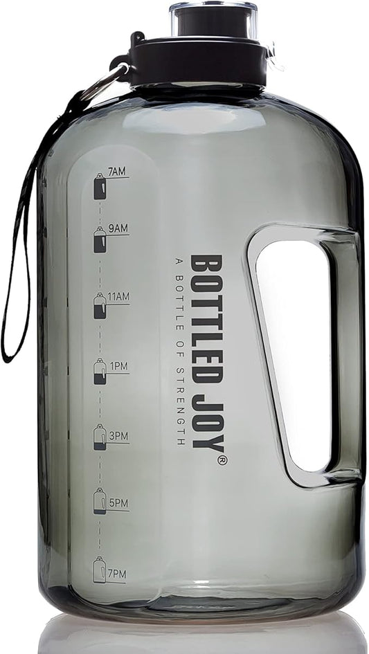 1 Gallon Water Jug with Flip-top Lid and Handle Strap, Leak-proof BPA Free Reusable Time Marker Reminder Large Capacity Gallon Water Bottle for Outdoor Sports Fitness Gym Hiking