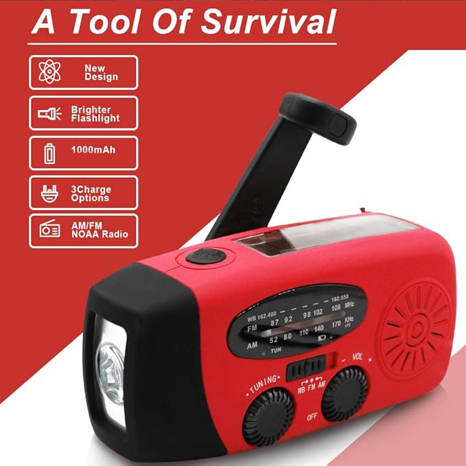 Portable Solar Emergency Weather Radio Hand Crank AM/FM NOAA Survival Radio with LED Flashlight 2000mAh Cellphone Charger for Smart Phone for Home Outdoor Camping Traveling Earthquake