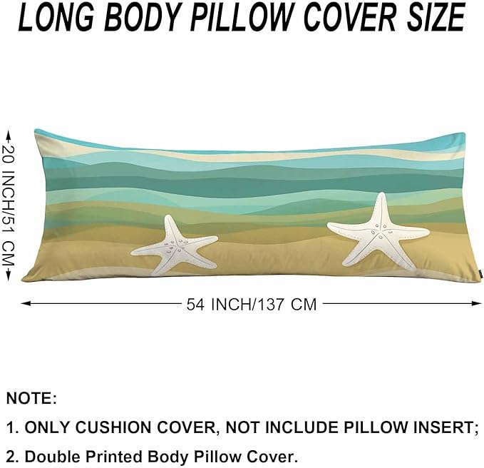 Ocean Decorative Body Pillowcase 20"X54", Abstract Sea Starfish Outdoor Body Pillow Covers Throw Pillow Cushion Covers Oversized Body Pillow Cases for Home Patio Office, Blue Beige