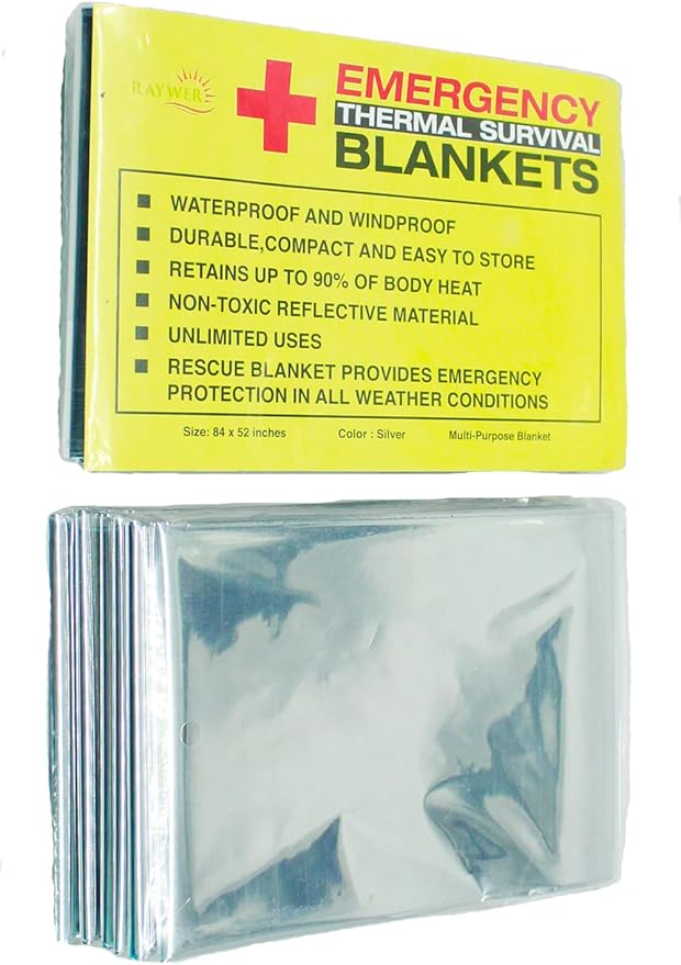Rawyer Emergency Thermal Survival Blankets (4 Pack), Mylar Blankets for Outdoor, Camping, Hiking, Harsh Weather, Large Silver Thermal Sheets, Heavy Duty Survival Gear (4 pcs, Size 84x52)
