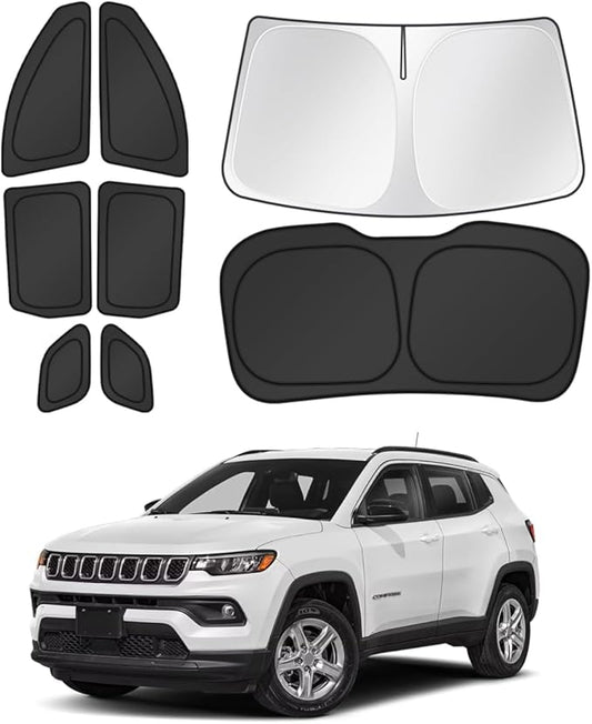 Canvcle Window Shades for 2017-2025 Jeep Compass Accessories Windshield Sun Shade Side Rear Window Covers Sunshade Sun Visor Shield Privacy Protection for Camping Keep Vehicle Cool Black 8PCS