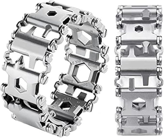 Multitool Bracelet 29 in 1 Tools Bracelet for Men and Women, Stainless Steel Multi-Functional Tool, Utility Wrist Survival Band for Sailing Travel Camping Hiking-Silver