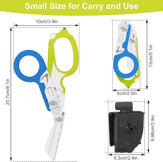 6-in-1 trauma shears - emergency responders, outdoor emergencies, medical staff, and outdoor camping, Gift box packaging with scissors storage K sheaths (blue-green)