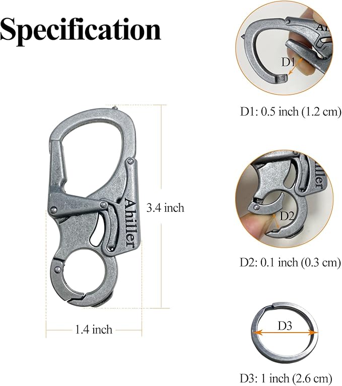 Ahiller Carabiner Keychain Clip, Double Lock Designed - Tungsten Steel Tip, Multifounction Tools for Camping, Hiking, Fishing, Outdoor Survival