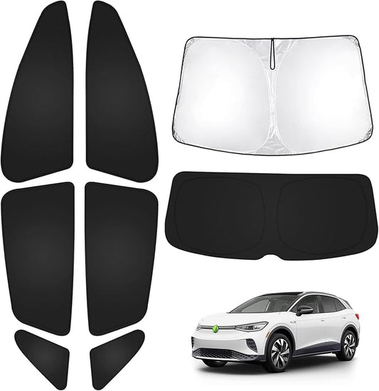 T TGBROS Windshield Sun Shade for Volkswagen ID.4 Crozz 2021-2025 2026 Car Window Shades Thicken UV Block and Blackout Privacy Foldable Sunshades 8PCS Accessories Keep Cool Sun Visor Covers
