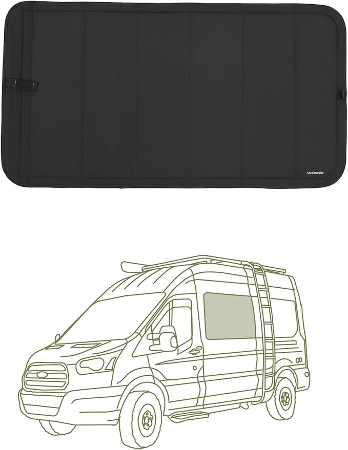 VanEssential Insulated Stealth Blackout Window Cover Designed for Ford Transit High/Medium Roof AM Auto (AMA) Direct Fit Crew Window (Van Years 2015 - Current) - Black