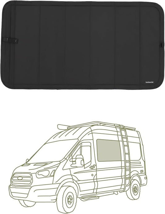 VanEssential Insulated Stealth Blackout Window Cover Designed for Ford Transit High/Medium Roof AM Auto (AMA) Direct Fit Crew Window (Van Years 2015 - Current) - Black