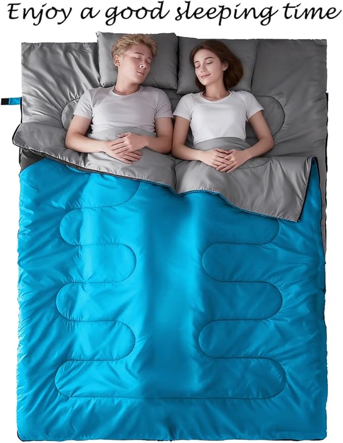 Tuphen Double Sleeping Bag, Sleeping Bag with 2 Pillows, Queen Size XL Bag for 2 People, Cold Warm Weather- 3 Seasons, Waterproof Adults for Camping, Backpacking or Hiking