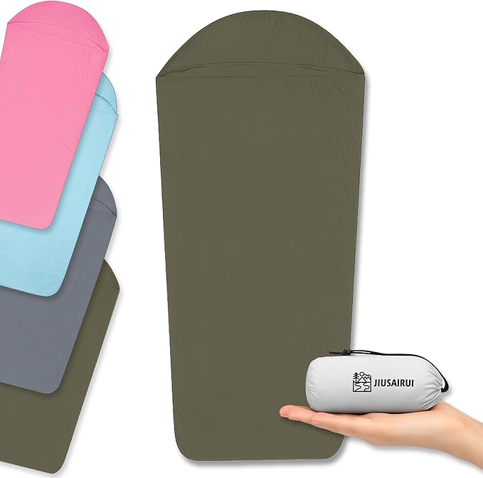 JIUSAIRUI 4.2oz Ultralight Sleeping Bag Liner – No Zipper Portable Travel Sheet, Quick-Dry & Machine Washable,Ideal for Camping, Hotels, Backpacking,Hostels