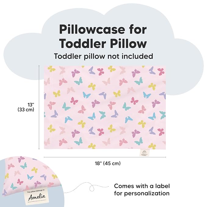 KeaBabies Toddler Pillowcase 13"x18" - Organic Cotton Toddler Pillowcase for Kids, Boys, Girls, Soft & Durable Cotton Cover for Miniature Sleepy Pillows, Cute Colors, Pillow Sold Separately (Flutter)