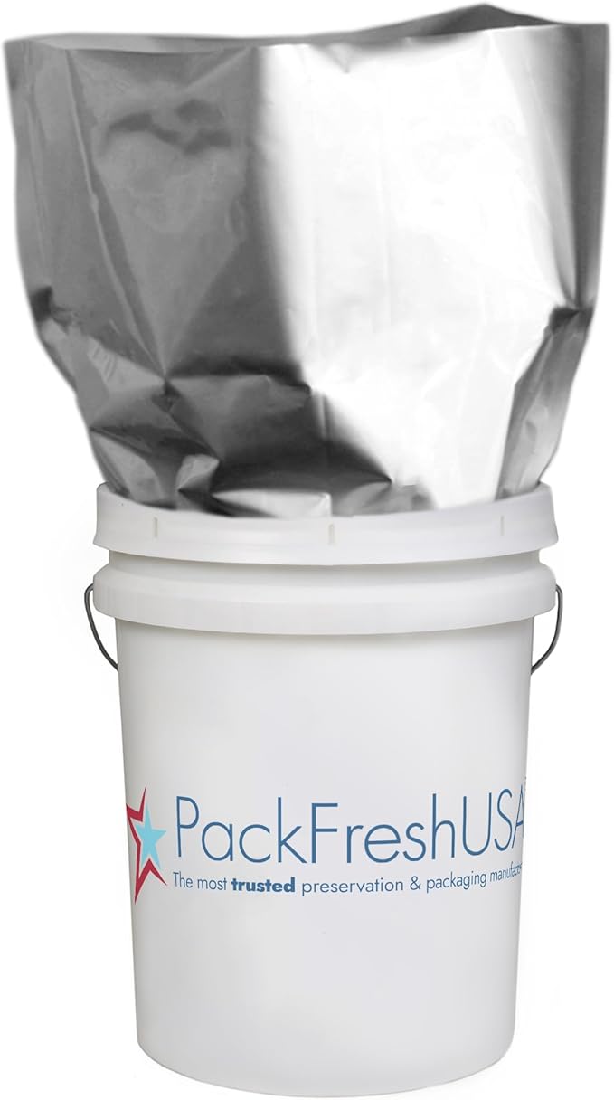 PackFreshUSA: 5-Gallon (20" x 30") AirTight Mylar Bags - 2000cc High-Capacity Oxygen Absorbers Long-Term Food Storage – Heavy Duty 5.5 Mil Thick (Per Side) - Heat Sealable - Food Grade - Pack of 5