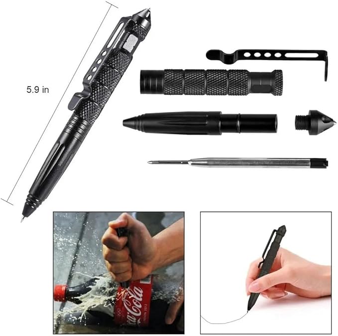 OIJ 5 Pack Military Tactical Pen Set, Professional Self Defense Pen, Emergency Glass Breaker Pen, Tungsten Steel Writing Tool With 20 Ballpoint Refills