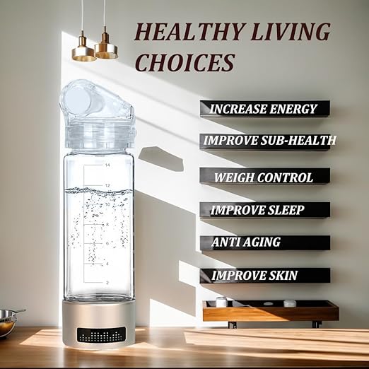 Hydrogen Water Bottle Generator Portable Glass Health Cup Hydrogen Rich Water Ion Machine, Hydrogen Water Machine Improve Water for Home, Office, Travel, Hiking, Camping, Daily Drinking-Rosegold