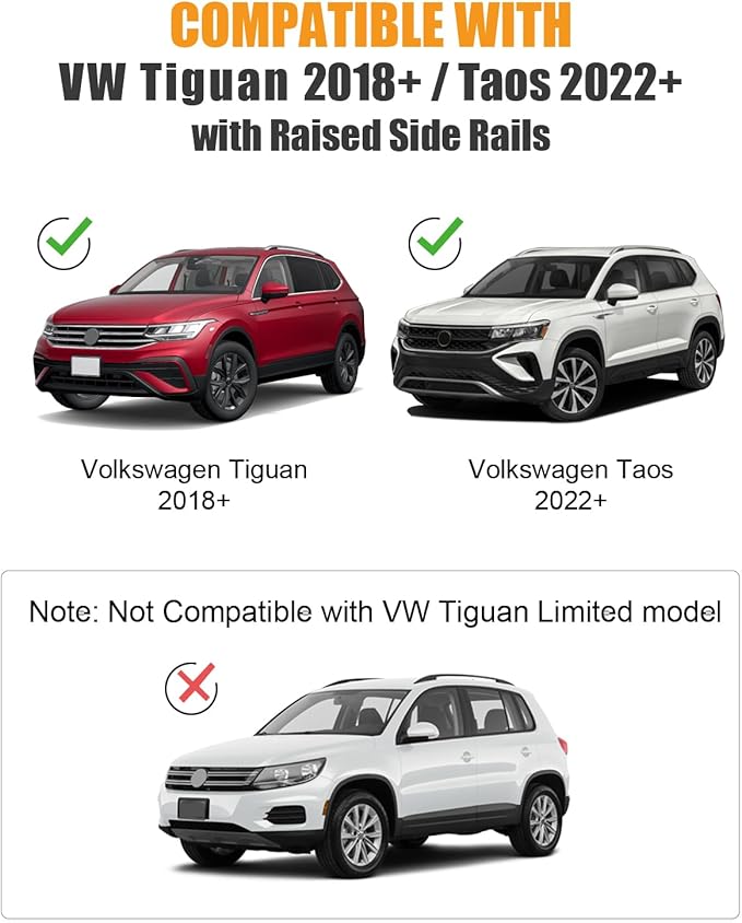 KINGGERI Roof Rack Cross Bars Fit for Volkswagen Tiguan 2018 2019 2020 2021 2022 2023 2024 2025 2026 and Taos 2022-2026, Aluminum Roof Rails Crossbars Rooftop Cargo Luggage Rails Kayak Skiboard Black
