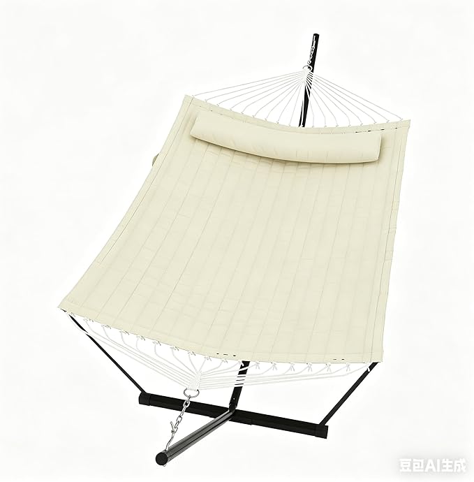 Garvee﻿ 2 Person Hammock with Stand for Outside, Double Hammock with Stand and Pillow, Max 450 Lbs Capacity with Balance Rope, Large Hammock for Outdoor Patio Backyard Poolside