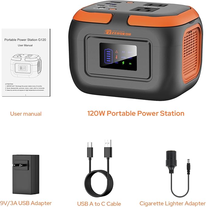 Portable Power Station 120W, Power Bank with AC Outlet, Portable Generator 97.6Wh External Battery Power Pack with USB C Input for Camping Home Van Life Adventure Backup
