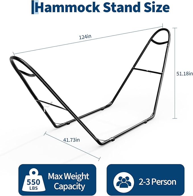 Garvee Universal Double Hammock Stand, 550-Pound Capacity, Heavy-Duty Hammock Stand for Outside, Fits 9 to 14 Foot Hammocks, Black