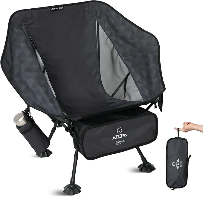 ATEPA UFO3.0 Ultralight Backpacking Chair, 330 lbs Heavy-Duty Aerospace Aluminum Folding Camp Chair with Hexagon Ergonomic Seat Anti-Sink Feet, Compact Portable Outdoor Gear for Hiking Fishing, Black
