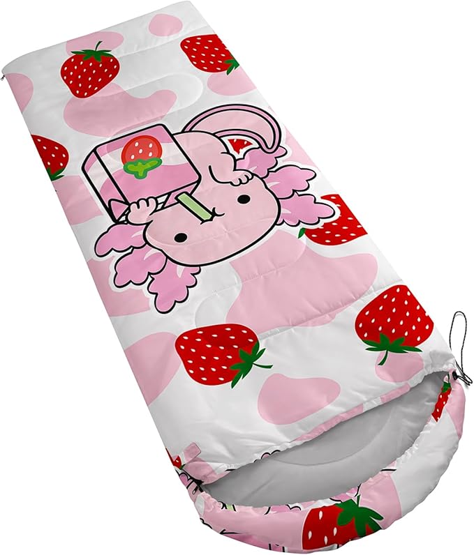 QOOMO Axolotl Cute Camping Sleeping Bags,3 Season Warm & Cool Weather,Lightweight,Waterproof Sleeping Bags for Adults & Kids,Traveling,and Outdoors