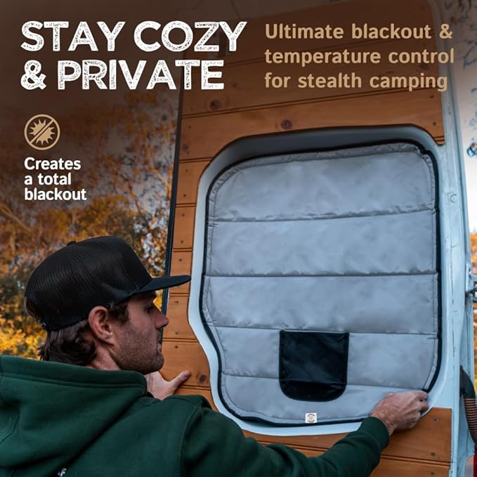 Living in a Bubble Insulated Blackout Rear Window Covers (Pair) for Mercedes Sprinter Van Year 2019-2026, VS30 (Full Metal Door - Bare Metal Frame)