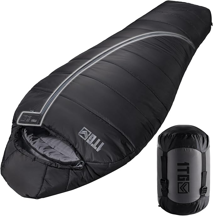 Mummy Sleeping Bag for Adults, 25℉-36℉ Cold Weather Backpacking Sleeping Bag, Lightweight 3-4 Season Winter Camp Bag with Adjustable Hood & Compression Sack, Machine Washable