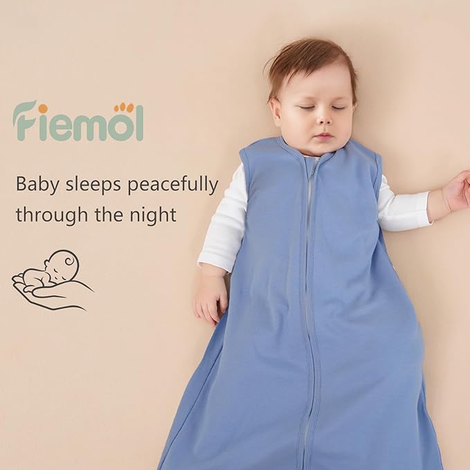 Baby Sleep Sack 12-18 Months, 100% Cotton Sleeping Sack for Newborn and Infant, 3 Pack Baby Wearable Blanket, 0.5 Tog Lightweight Double Zipper Sleep Bag Cyan