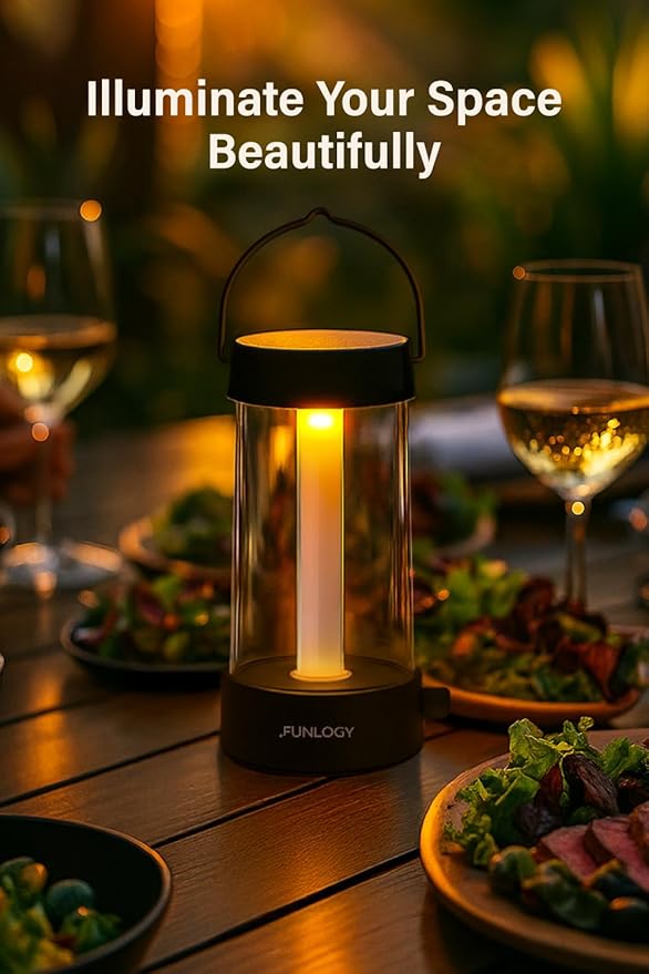 FUNLOGY Lantern - Rechargeable LED Camping Lantern, Vintage 360° Dimmable Light , 4000mAh Power Bank, High CRI 95, IPX4 Water-Resistant, Portable for Home, Emergency, Outdoor, Black
