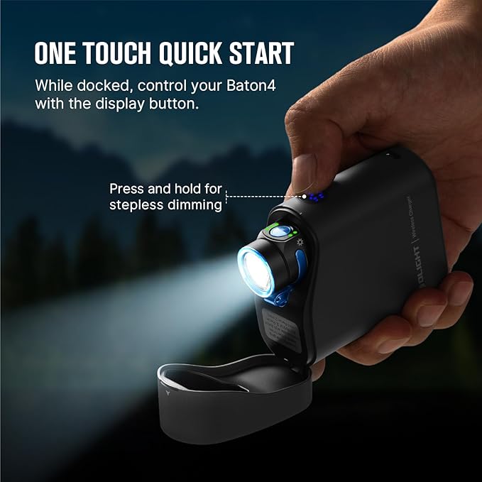 OLIGHT Baton4 Premium Edition EDC Flashlights 1300 Lumens with Type-C Charging Box, Powered by Rechargeable Battery, Small Bright Light IPX8 Waterproof for Emergencies, Outdoors (Black)