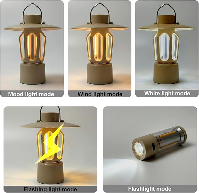 Retro Rechargeable Mini LED Camping Lantern, 400LM 2000mAh, IPX4 Waterproof with Stand/Magnetic Base/Hook, 5 Light Modes, Rechargeable Vintage Small Lantern for Camping, Hiking, Power Outages, Gifts