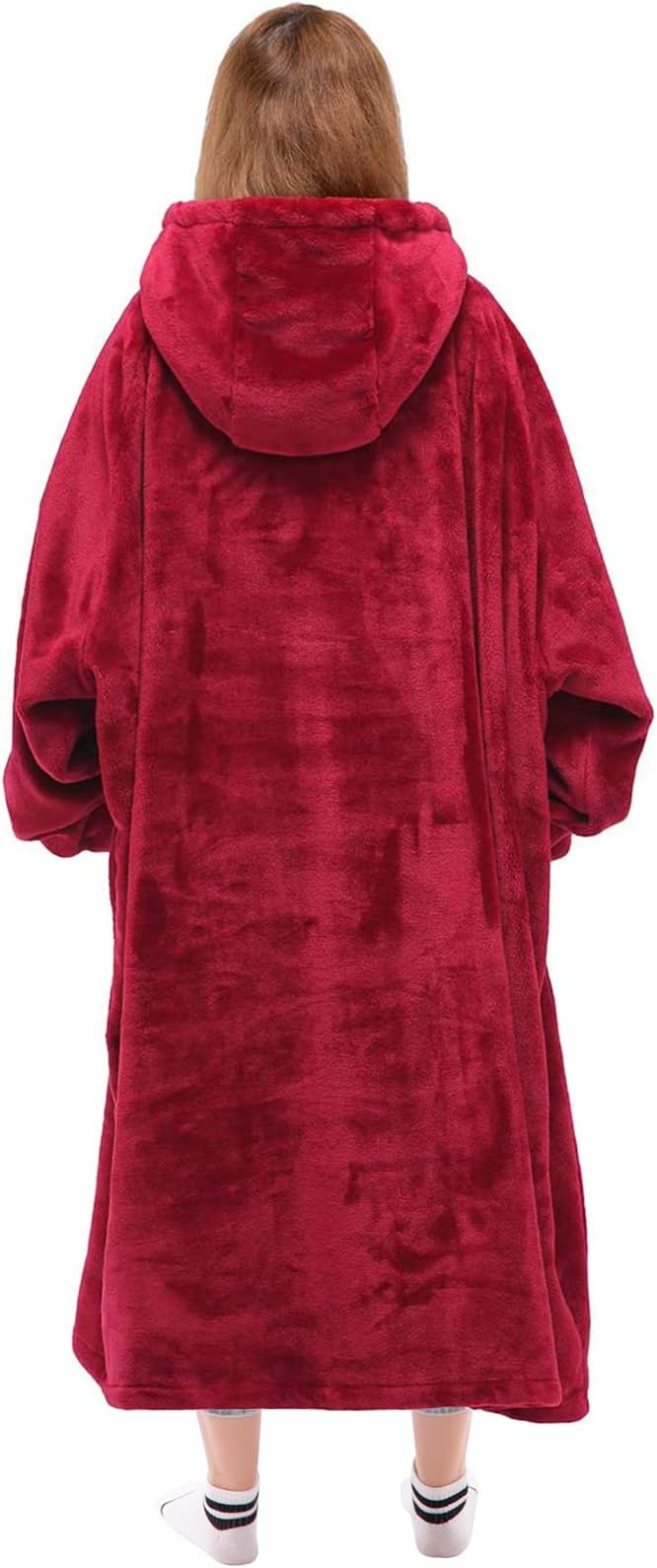 Waitu Wearable Blanket Sweatshirt for Women and Men, Super Warm and Cozy Giant Blanket Hoodie, Thick Flannel Blanket with Sleeves and Giant Pocket - Red