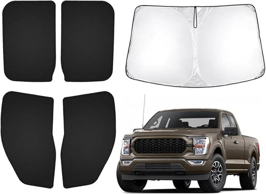 T TGBROS Windshield Sun Shade for Ford F150 2021-2025 2026 Car Window Shades Thicken UV Block and Blackout Privacy Foldable Sunshades 5PCS Accessories Keep Cool Sun Visor Covers