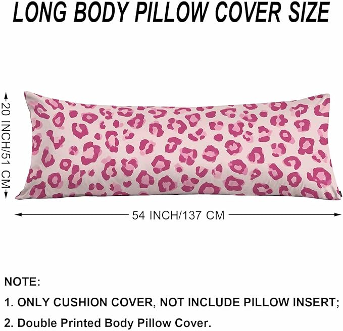 Decorative Body Pillow Covers 20x54inch Leopard, Cheetah Leopard Print Pink Super Soft Body Pillow Case Cushion Cover Wrinkle Fade Body Pillowcases for Bed/Sofa/Couch/Patio/Balcony