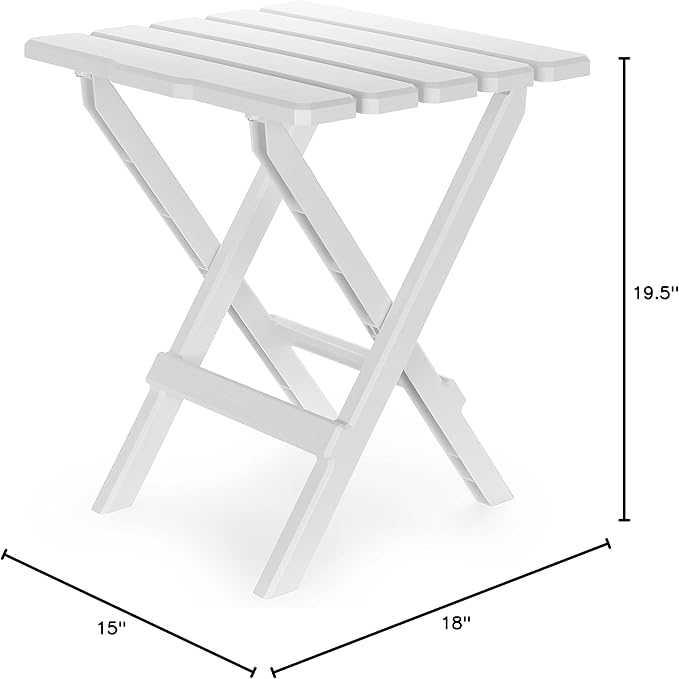 Camco 51695 White Large Adirondack Portable Outdoor Folding Side Table, Perfect for The Beach, Camping, Picnics, Cookouts and More, Weatherproof and Rust Resistant