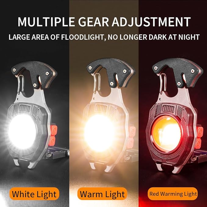 BY-J COB Keychain Work Light Keychain Flashlights 7 Light Modes 1600Lumen,COB Multi-Function Mini Work Light with Electric Lighter, Seat Belt Cutter, Screwdriver, Whistle