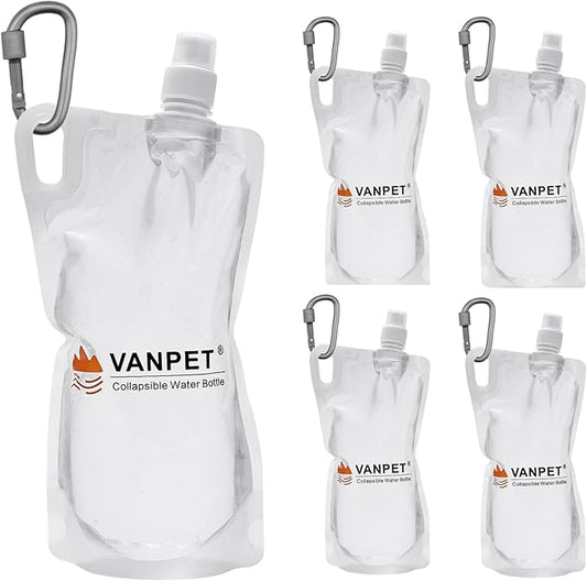 VANPET 1L Hiking Collapsible Water Bottles, 33OZ BPA-Free Plastic Flasks, Reusable Drink Bags, Foldable Backpacking Water Bottle for Travel Camping Hiking (4-Pack)