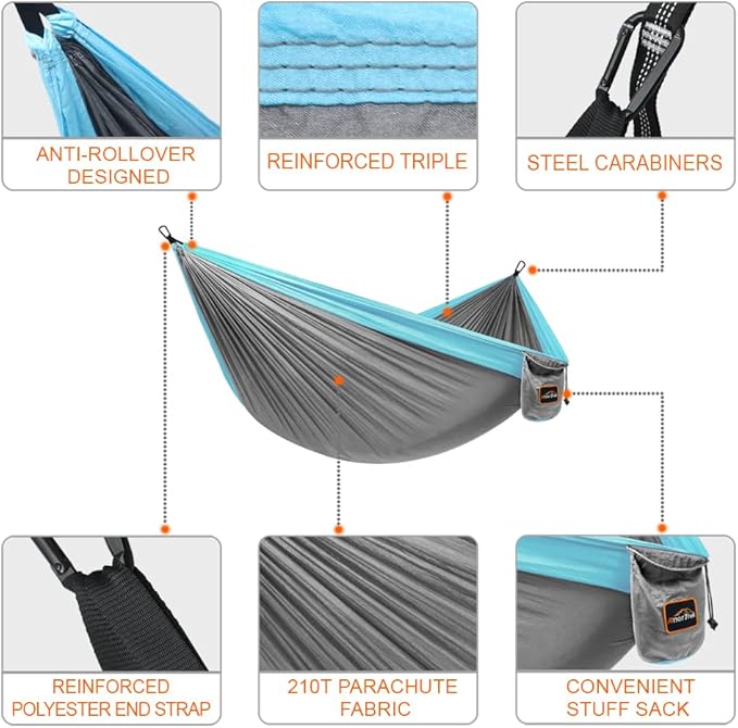 AnorTrek Camping Hammock, Super Lightweight Portable Parachute Hammock with Two Tree Straps Single or Double Nylon Travel Tree Hammocks for Camping Backpacking Hiking