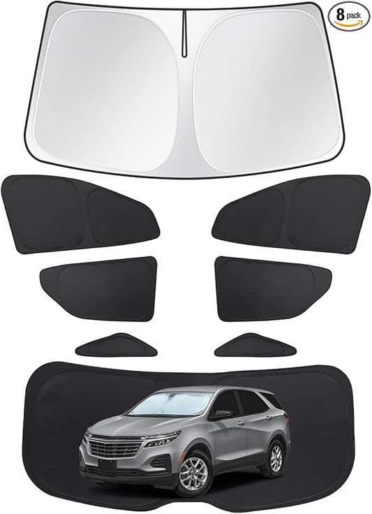 FSHAANY'S 8pcs Car Window Shades for Chevrolet Equinox 2018-2024, Full Coverage Sunshades for Front Rear Side Windows and Windshield, UV Protection Shades for Privacy and Sun Block
