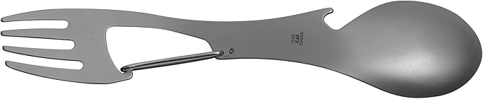 Kershaw Ration Multi Tool Spork, Stainless Steel Spoon, Fork, Carabiner and Bottle Opener, Regular and XL Sizes