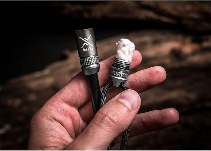Exotac fireROD Ferrocerium Firestarter with Replaceable 5/16 in. Diameter Waterproof Ferro Rod Striker and Tinder Capsule Compartment with Included quickLIGHT Tabs, Works with Most Bushcrafting Knives