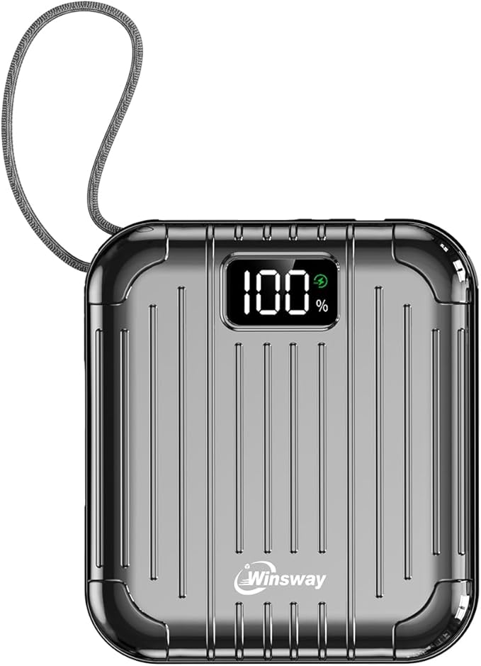 10000mAh Small 22.5W Power Bank with Built in Cable, 3A Fast Charging, 4 Outputs 2 Inputs, Mini Portable Charger for Samsung Google Pixel LG Moto iPhone iPad