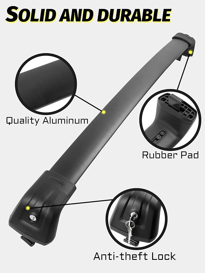 Roof Rack Cross Bars Compatible with Explorer 2020-2025 (Fit for Raised Side Rails) with Anti-Theft Lock, Black Matte Aluminum Anti-Corrosion Crossbars