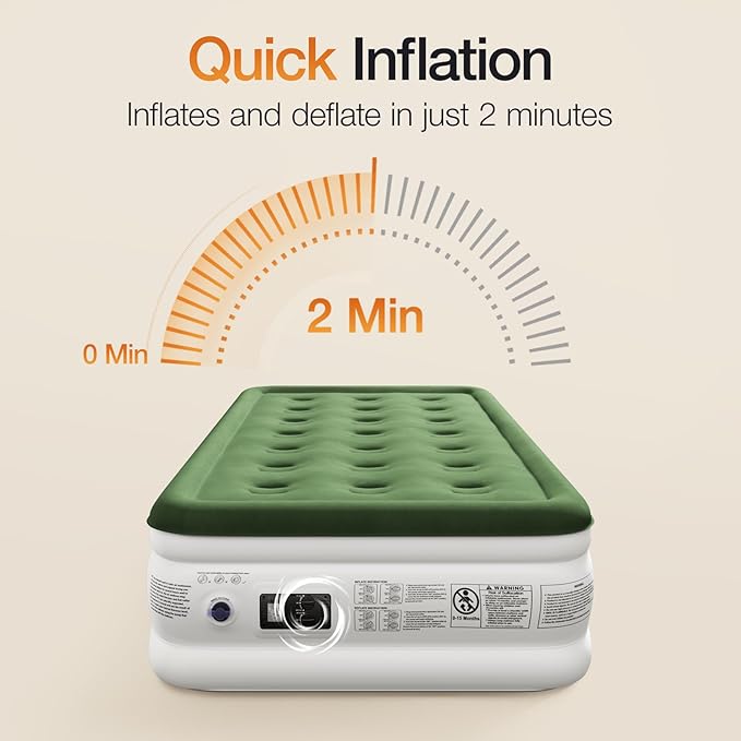 Zearna Twin Air Mattress with Built-in Pump,Fast & Easy Inflation/Deflation Inflatable Mattress, Foldable Blow Up Mattress with Storage Bag, Inflatable Bed for Home, Camping & Guests,16"/550lbs Max