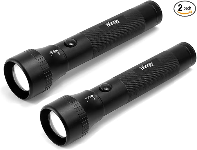 2 Pack Heavy Duty 2-Cell D Battery LED Big Flashlights, Zoomable Single Mode Aluminum Alloy Torch Flashlight, Rugged Large Flashlight for Outdoor Adventures Emergency Power Outages Camping