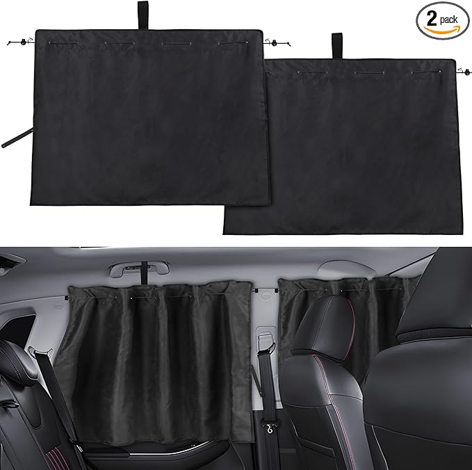 XCBYT Car Window Shades - 2 Pack Side Window Sun Shade Privacy Curtains Upgrade Anti-Fallout Hook 99% Light Block Keeps Cooler Car Blackout Covers for Baby Sleeping Camping Travel Nap