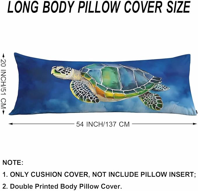 20x54 Body Pillow Cover Sea Turtle Zipper Body Pillowcase Side Sleeper Pillow Covers Ocean Turtle Body Cushion Cover Body Pillow Cases for Men Women Home Bedroom, Blue
