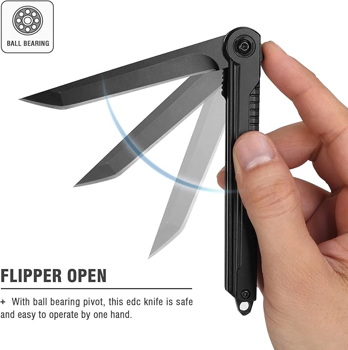 FUNBRO EDC Pocket Knife - 7CR13Mov Steel Tanto Blade, Slim Survival Knife with Clip and Liner Lock, Window Breaker for Outdoor Camping- Stocking stuffer Gifts for Men Women