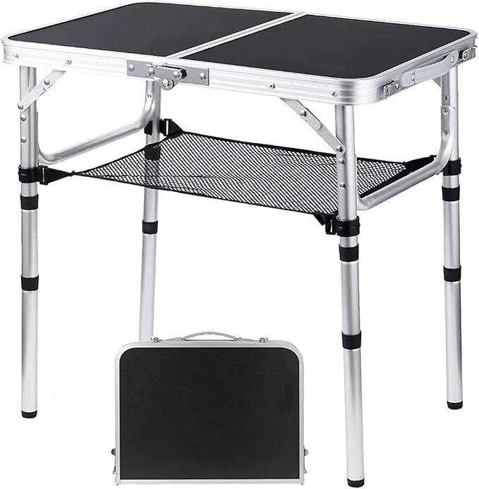 YihuiKo Folding Camping Table, Adjustable Height Folding Table, Portable Aluminum Small Folding Table with Carry Handle for Picnic, BBQ, Indoor, Office
