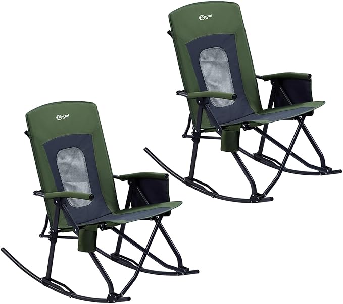 PORTAL Oversized Folding Rocking Camping Chair Portable Outdoor Rocker with High Back Hard Armrests Carry Bag, Supports 400 lbs