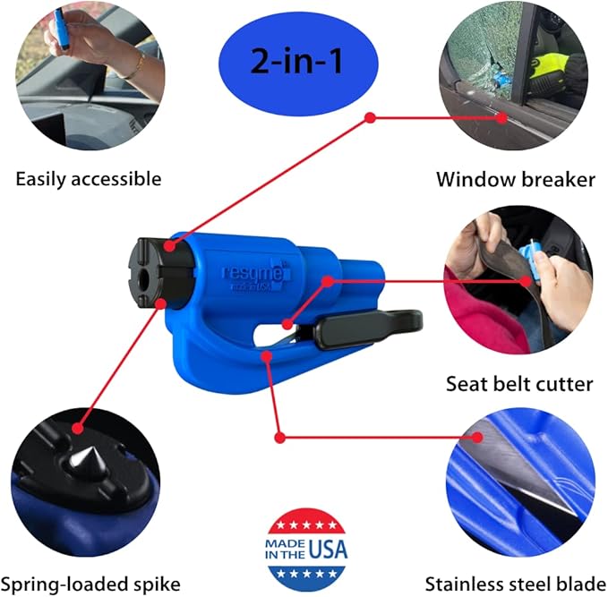 resqme The Original Emergency Keychain Car Escape Tool, 2-in-1 Seatbelt Cutter and Window Breaker, Made in USA, Pink - Compact Emergency Hammer